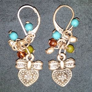 Small,multi colored beaded heart, vintage earings